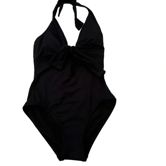 NWT Vince Camuto Tie Front Key Hole Halter One Piece Swimsuit Black Size 6 - Picture 5 of 12